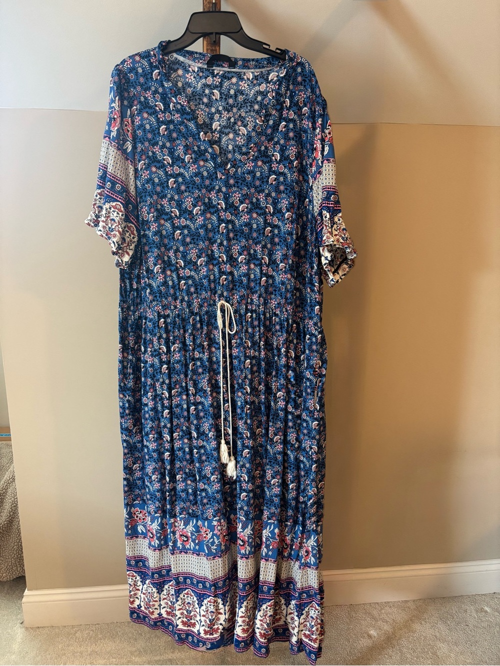 BloomChic Blue Floral Tiered Maxi Dress with Tassel Tie - Picture 4 of 6